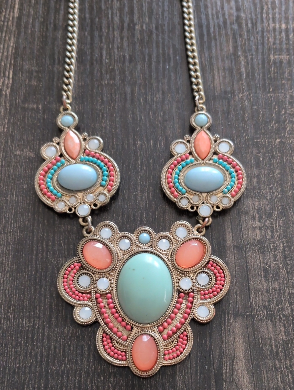Statement Bib Necklace Peach & Turquoise